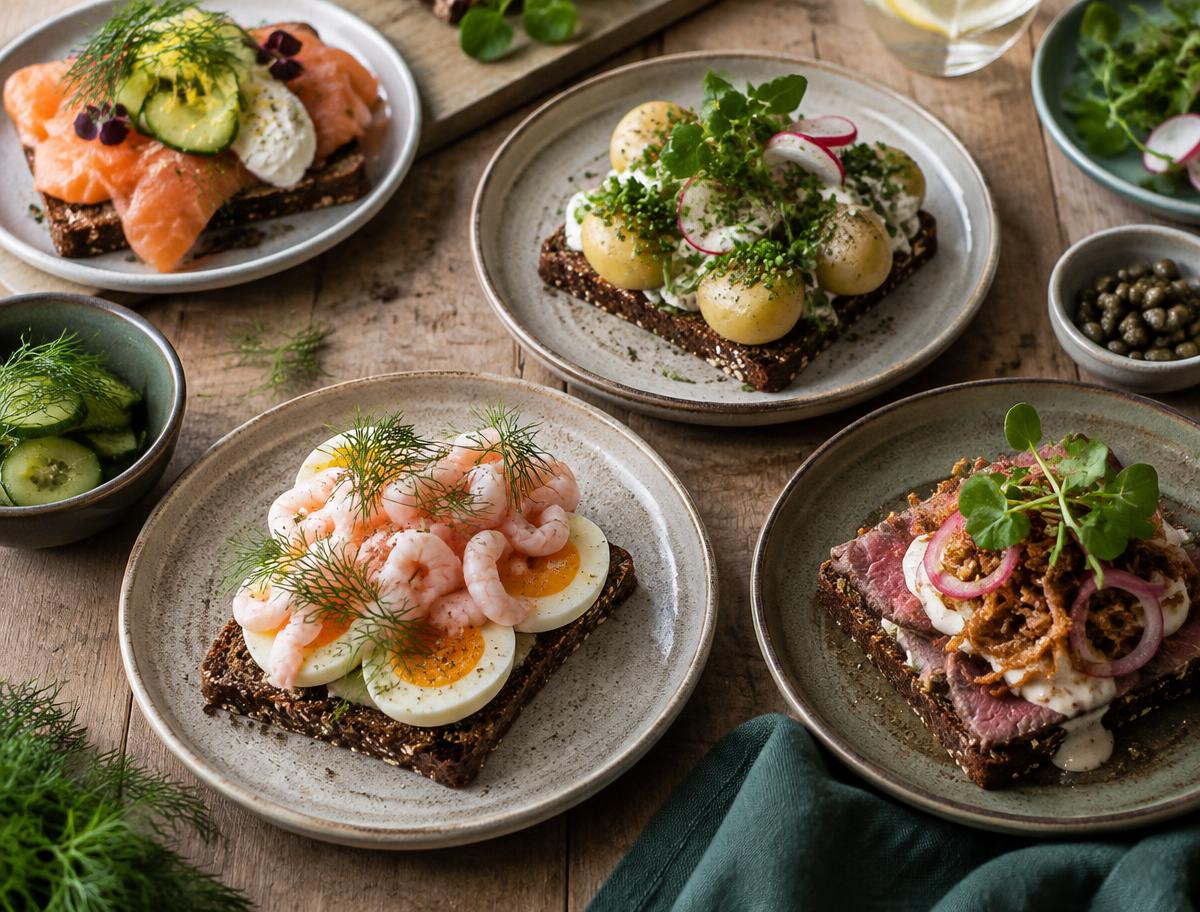 Festligt smørrebrød anrettet til konfirmation